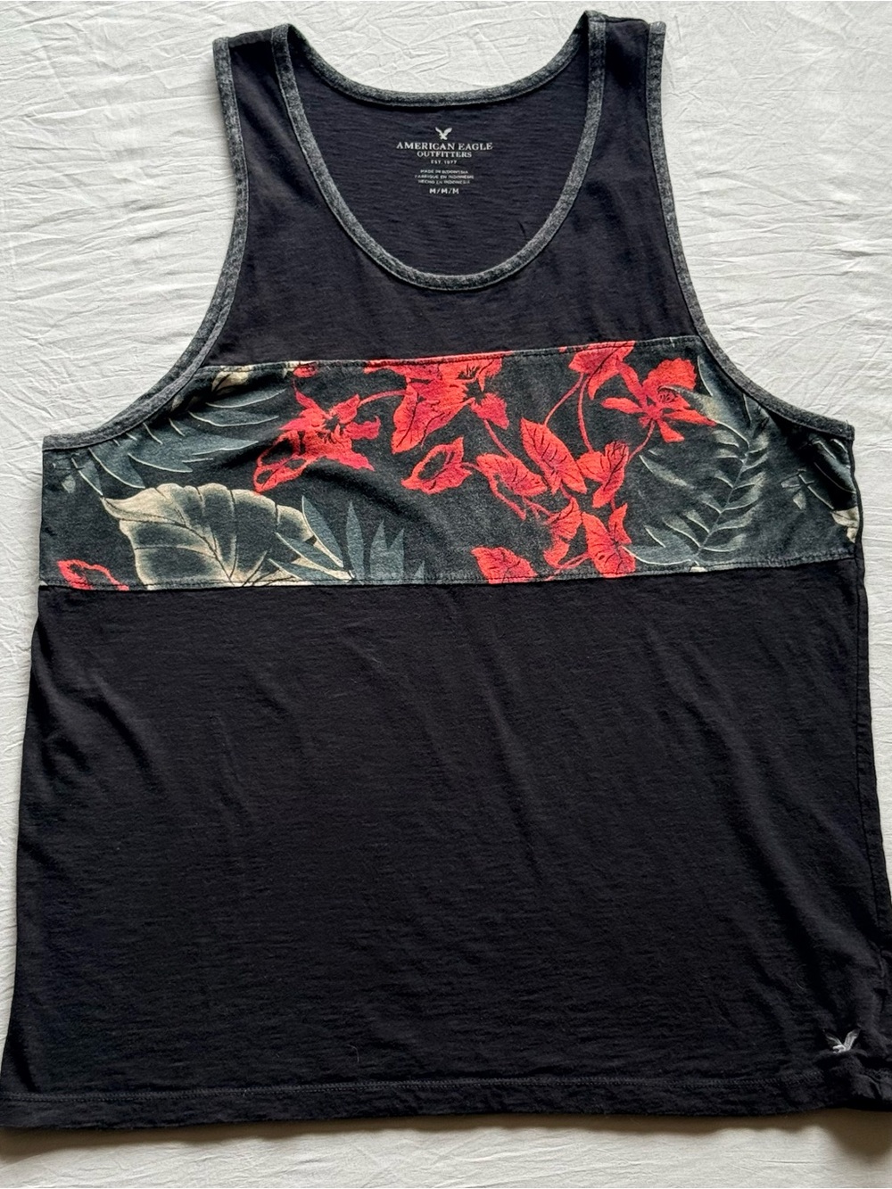 American Eagle Outfitters Black Tank with Red Floral Chest Panel